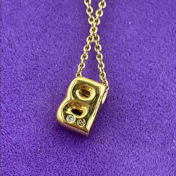 💛 Classic Gold Plated CZ Initial 'B' Necklace - Picture 3 of 8